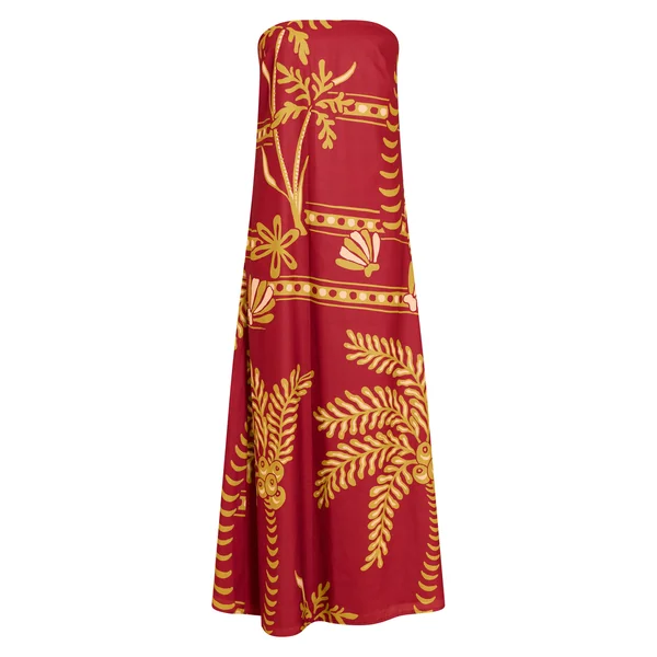 Rouge Profond Robe Longue Bandeau Tissée À Imprimé Zèbre Abstrait