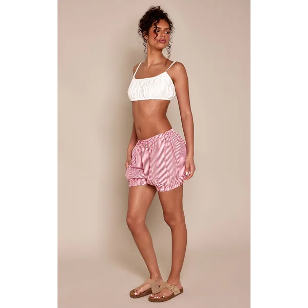Rouge Short Bouffant À Rayures