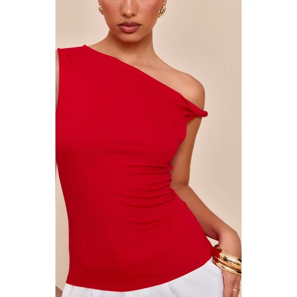 Rouge Tomate Débardeur Long En Coton Doux Avec Détail Torsadé