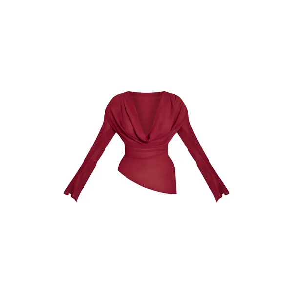 Rouge Vin Blouse En Mousseline À Col Bénitier Et Décolleté Plongeant
