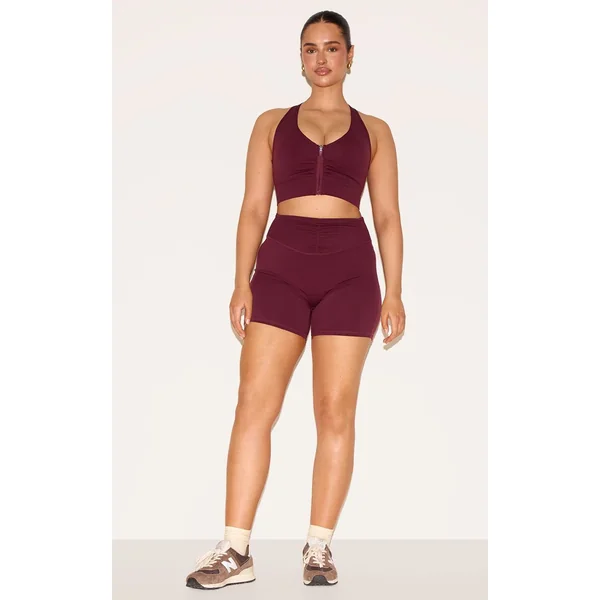 Rouge Vin Brassière De Sport Shape Active Froncée Avec Zip Et Bonnets