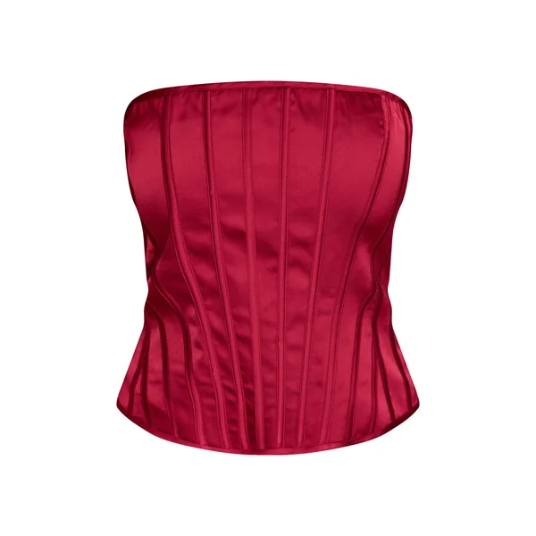 Rouge Vin Corset Bustier Satiné À Baleines