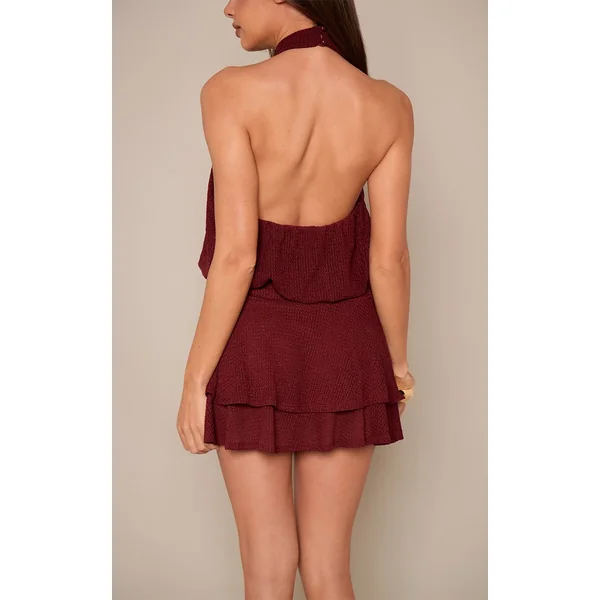 Rouge Vin Ensemble Coordonné Jupe Mini Fluide Texturée