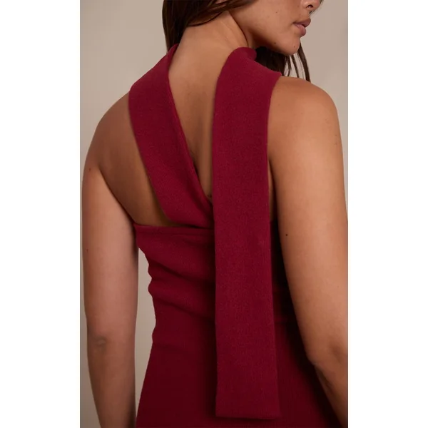 Rouge Vin Robe Maxi Bandeau Côtelée Brossée Avec Détail Foulard