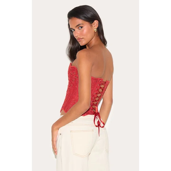 Rouille Corset En Dentelle Florale Transparente Texturée