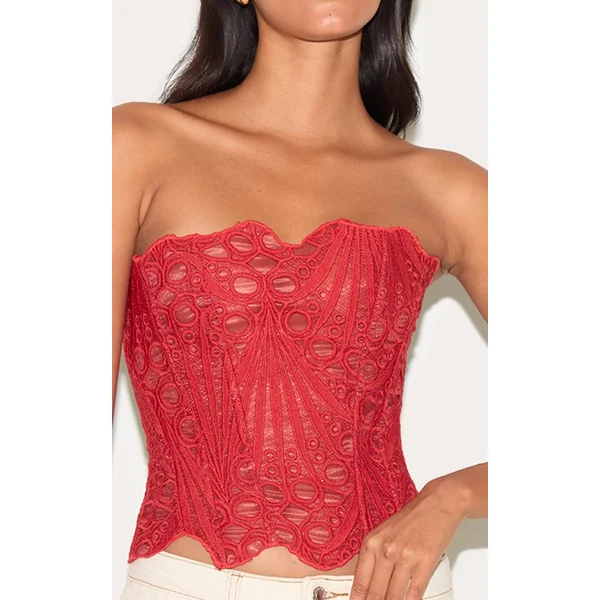 Rouille Corset En Dentelle Florale Transparente Texturée