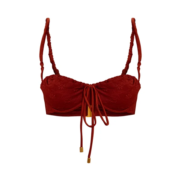 Rouille Haut De Bikini À Armatures À Motif Floral Texturé