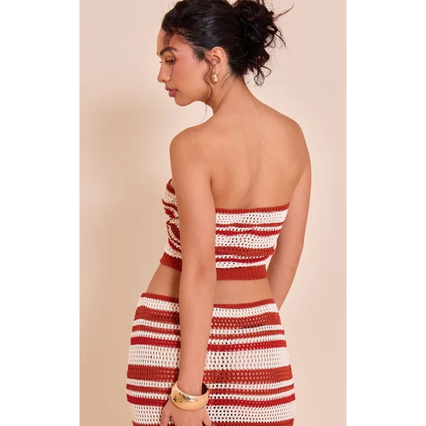 Rouille Top Bandeau Rayé Au Crochet