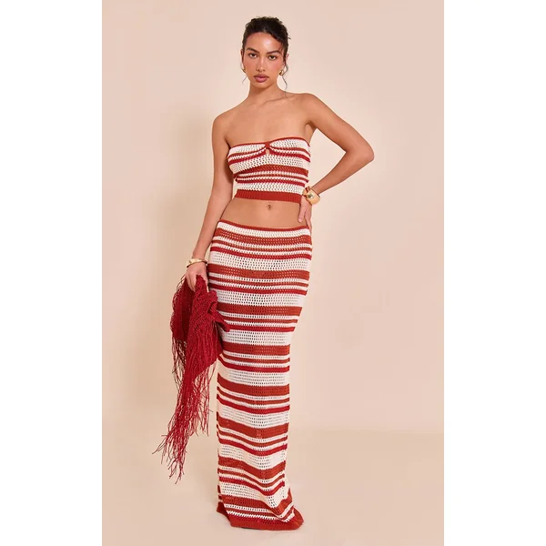 Rouille Top Bandeau Rayé Au Crochet