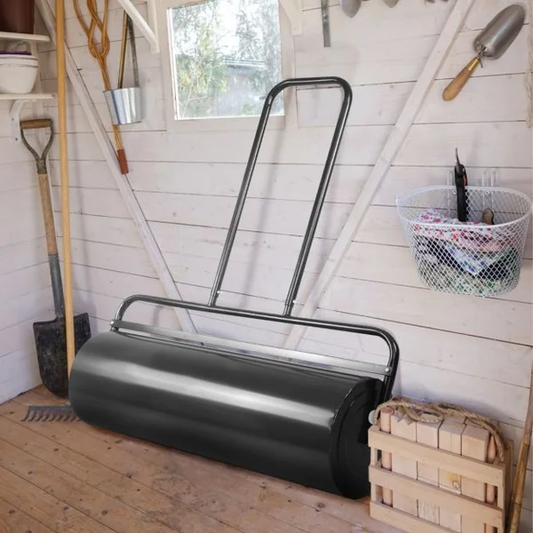 Rouleau à Gazon de Jardin avec Volume 63 L Ø du Rouleau : 30 CM Largeur 90 CM en Acier de Couleur Noir