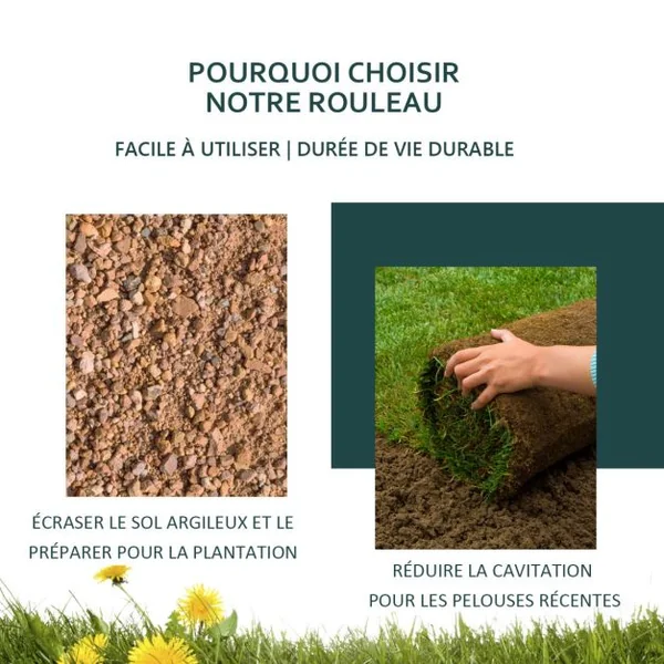 Rouleau à Gazon de Jardin avec Volume 63 L Ø du Rouleau : 30 CM Largeur 90 CM en Acier de Couleur Noir