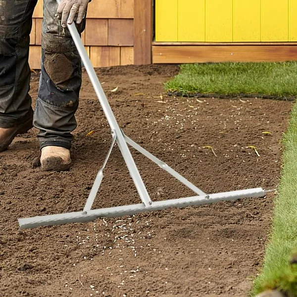 Râteau de Jardin en Aluminium avec Large Tête de 91 cm Rateau de Paysage avec Manche de 174 cm Outils de Jardin pour Bord du Lac Étang et Plage