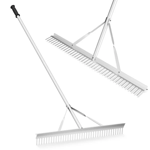 Râteau de Jardin en Aluminium avec Large Tête de 91 cm Rateau de Paysage avec Manche de 174 cm Outils de Jardin pour Bord du Lac Étang et Plage