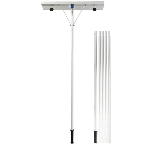 Râteau de Toit à Neige Extensible 160-610CM Déneigement de Toit en Aluminium avec Lame 66 cm 5 Sections Poignée Antidérapante et 2 Rouleaux