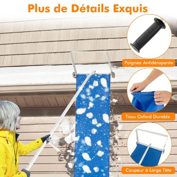 Râteau à Neige pour Toit avec 4 Tiges D'extension 151-611 CM Déneigement de Toit en Aluminium pour Maison Véhicule Garage