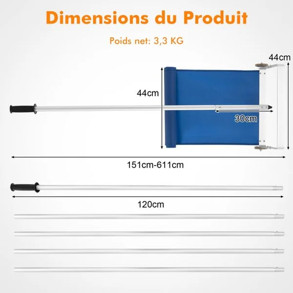 Râteau à Neige pour Toit avec 4 Tiges D'extension 151-611 CM Déneigement de Toit en Aluminium pour Maison Véhicule Garage