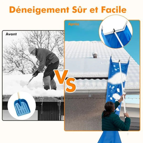 Râteau à Neige pour Toit avec 4 Tiges d'Extension 170-608 cm Déneigement de Toit en Aluminium pour Maison Véhicule