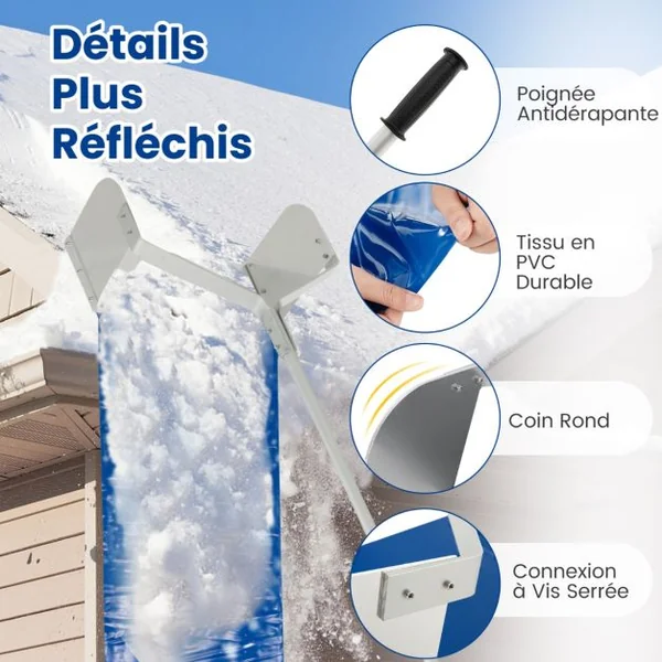 Râteau à Neige pour Toit avec 4 Tiges Longueur Max de 624 cm Déneigement de Toit en Aluminium pour Maison Véhicule Garage