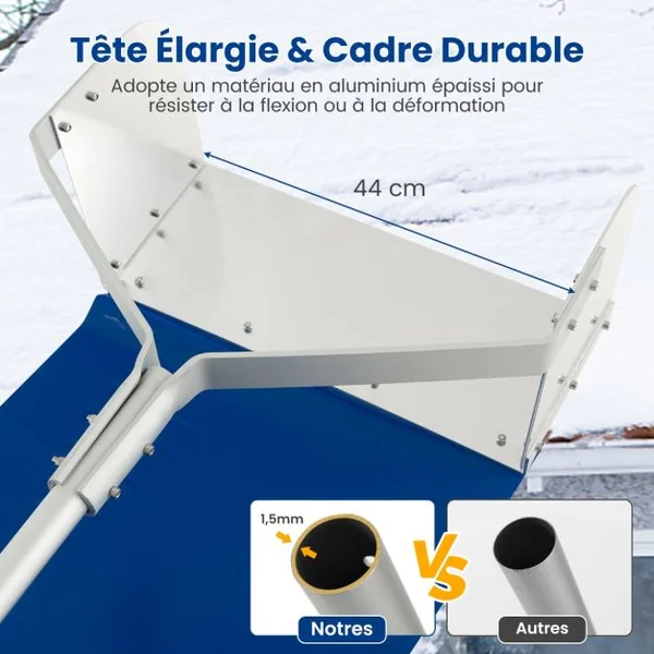 Râteau à Neige pour Toit avec 4 Tiges Longueur Max de 624 cm Déneigement de Toit en Aluminium pour Maison Véhicule Garage