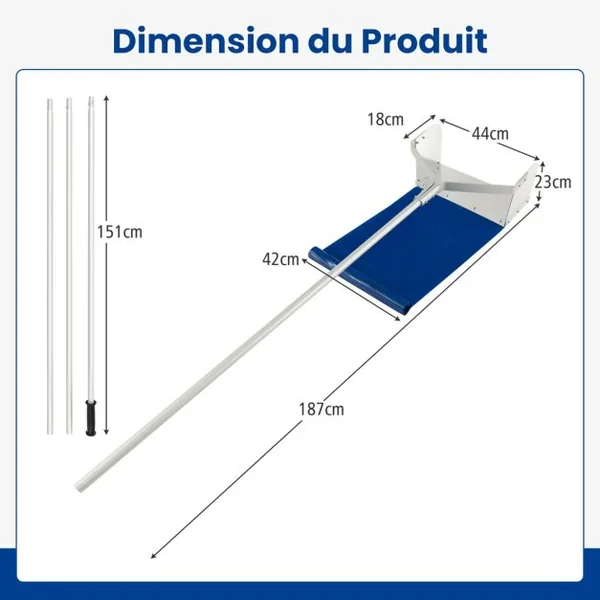 Râteau à Neige pour Toit avec 4 Tiges Longueur Max de 624 cm Déneigement de Toit en Aluminium pour Maison Véhicule Garage
