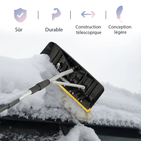 Râteau à Neige Télescopique 6,3 m en Aluminium avec Lame 40 cm de Largeur Poignée Antidérapante en TPR pour Véhicules Toit