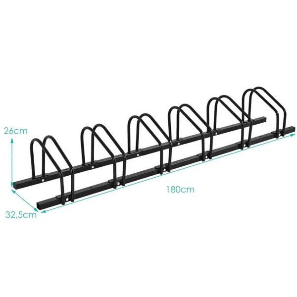 Râtelier pour 6 Vélo en Acier Revêtu Fixation au Sol ou au Mur pour Extérieur et Intérieur 180 x 32,5 x 26CM Argent