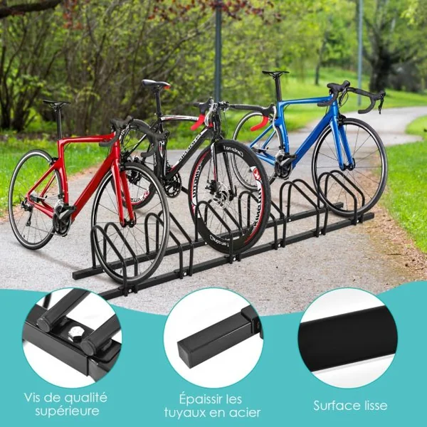 Râtelier pour 6 Vélo en Acier Revêtu Fixation au Sol ou au Mur pour Extérieur et Intérieur 180 x 32,5 x 26CM Argent