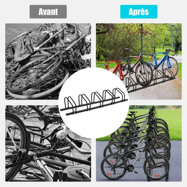 Râtelier pour 6 Vélo en Acier Revêtu Fixation au Sol ou au Mur pour Extérieur et Intérieur 180 x 32,5 x 26CM Argent