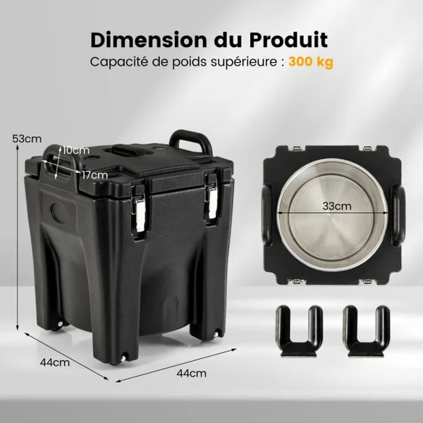 Récipient à Soupe isolé Chauffe-plats Empilable de 30 L Conteneur Isotherme Portable en Acier Inoxydable avec 4 Roues et 2 Freins Noir