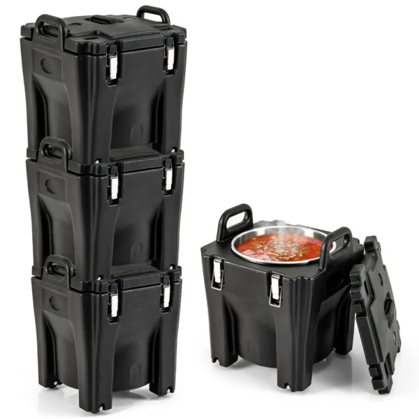 Récipient à Soupe isolé Chauffe-plats Empilable de 30 L Conteneur Isotherme Portable en Acier Inoxydable avec 4 Roues et 2 Freins Noir