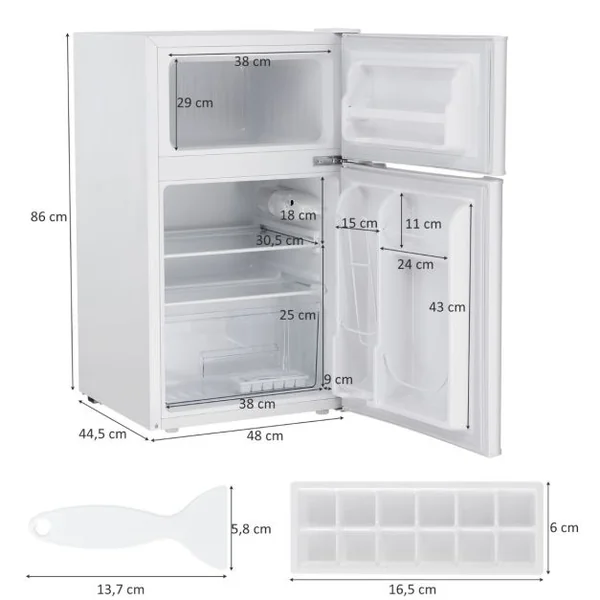 Réfrigérateur Compact Mini-réfrigérateur 90 L Congélateur Séparé avec Design à 2 Portes Fonctionnement Silencieux Blanc/Gris/Noir