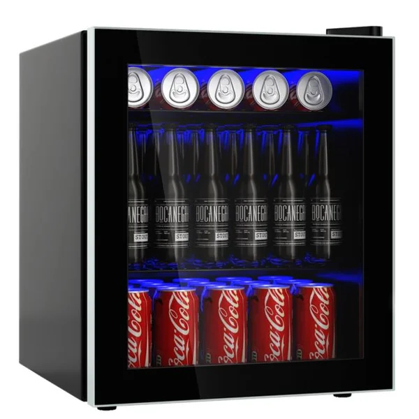Réfrigérateur et Refroidisseur de Boissons 60 Canettes Mini Frigo avec Porte en Verre & Étagères Amovibles Ajustables (60 Canettes) Noir
