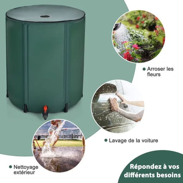 Réservoir Pliable 200L avec Le Récipient de Stockage d'Eau de Filtre de Robinet 60x70CM Idéal pour l'Arrosage des Plantes Vert