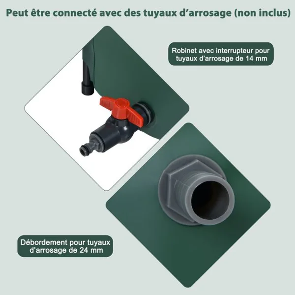 Réservoir Pliable 200L avec Le Récipient de Stockage d'Eau de Filtre de Robinet 60x70CM Idéal pour l'Arrosage des Plantes Vert