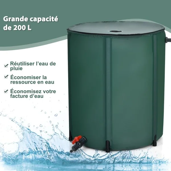 Réservoir Pliable 200L avec Le Récipient de Stockage d'Eau de Filtre de Robinet 60x70CM Idéal pour l'Arrosage des Plantes Vert