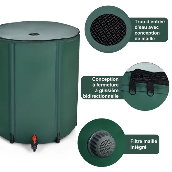 Réservoir Pliable 200L avec Le Récipient de Stockage d'Eau de Filtre de Robinet 60x70CM Idéal pour l'Arrosage des Plantes Vert