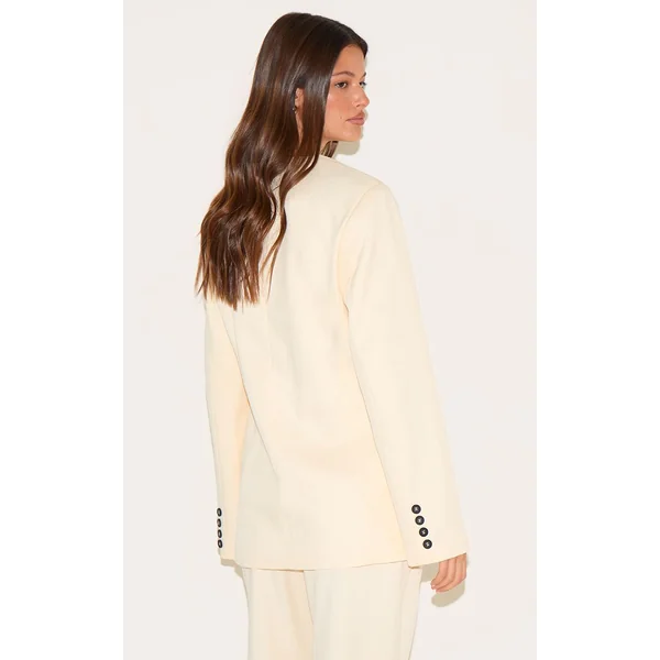 Sable Blazer Ajusté Sans Col Boutonné En Tissu Premium
