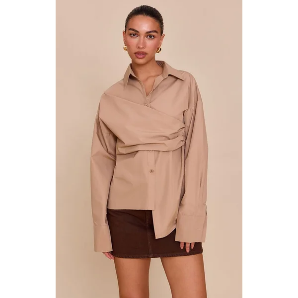 Sable Chemise Drapée Asymétrique