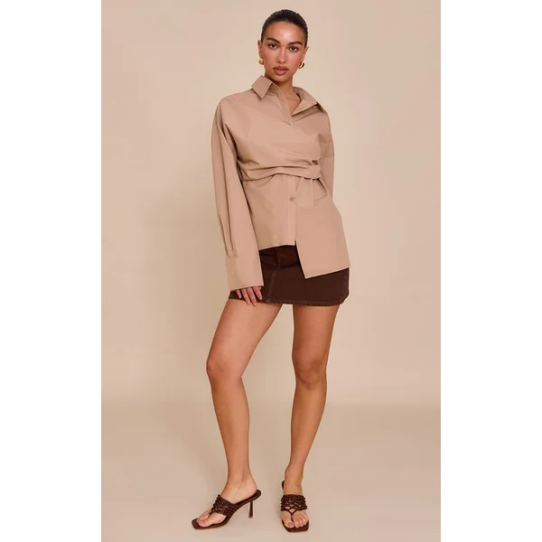 Sable Chemise Drapée Asymétrique