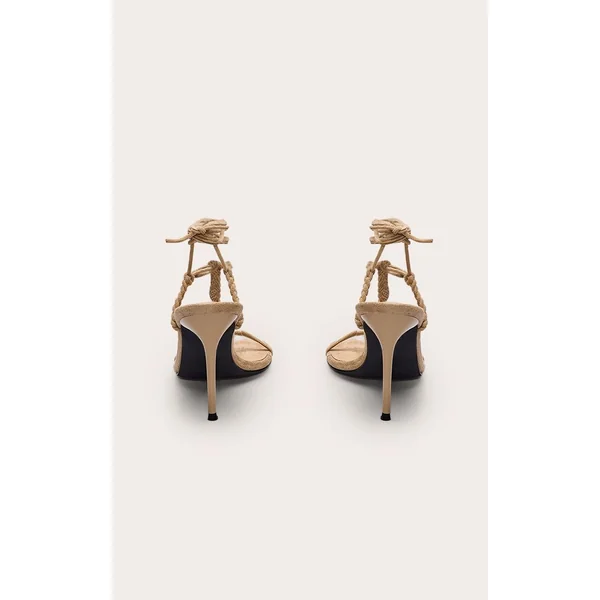 Sable Sandales À Talons Avec Bride En T Tressée En Synthétique