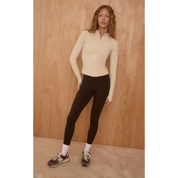 Sable Veste De Sport Zippée Sable Avec Détails De Coutures Sculptées