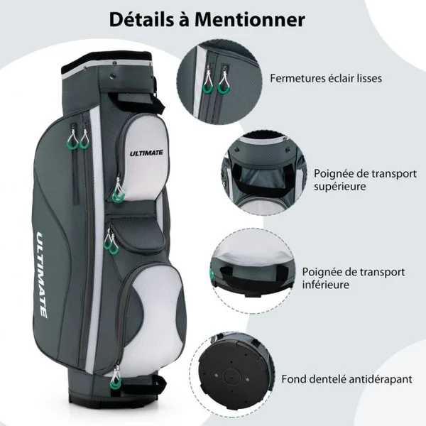 Sac de Chariot de Golf avec 14 Compartiments Séparés Sac de Club de Golf avec Capuche Anti-Pluie/Housse Anti-Poussière