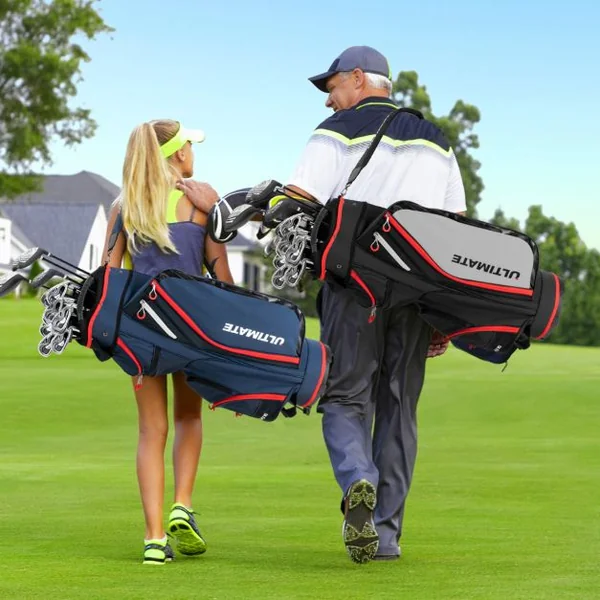 Sac de Club de Golf avec 14 Compartiments Séparés 8 Poches Capuche Anti-Pluie Bandoulière Sac Isotherme Léger en Nylon Marine
