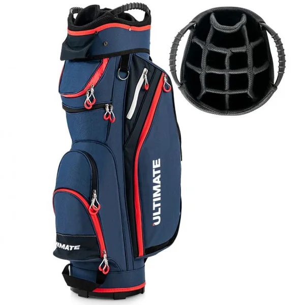 Sac de Club de Golf avec 14 Compartiments Séparés 8 Poches Capuche Anti-Pluie Bandoulière Sac Isotherme Léger en Nylon Marine