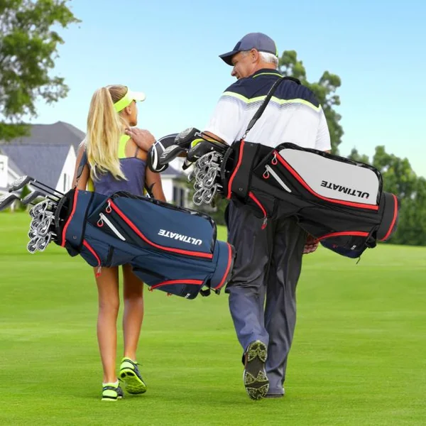 Sac de Club de Golf avec 14 Compartiments Séparés 8 Poches Capuche Anti-Pluie Bandoulière Sac Isotherme Léger en Nylon Noir