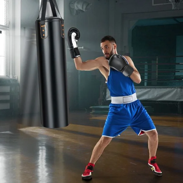 Sac de Frappe 16KG 4 en 1 et 2 Gants Ensemble de Sac de Boxe Suspendu avec Bandage pour les Mains Chaînes de Suspension Double Couture