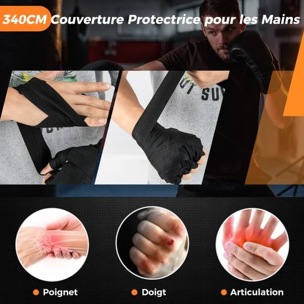 Sac de Frappe 16KG 4 en 1 et 2 Gants Ensemble de Sac de Boxe Suspendu avec Bandage pour les Mains Chaînes de Suspension Double Couture
