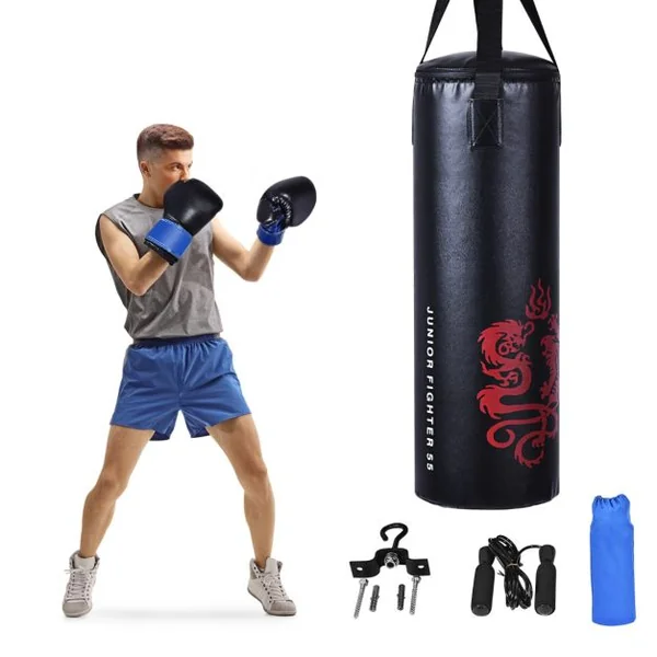 Sac de Frappe 18KG et 2 Gants pour Enfants avec Corde à Sauter Crochet de Plafond pour Boxe Entraînement Sparring Idéal Cadeau pour Enfants 6 Ans+