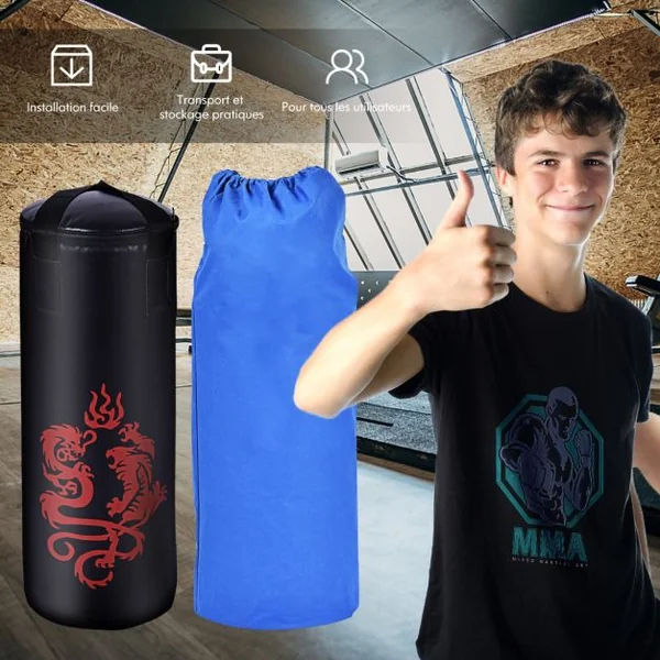 Sac de Frappe 18KG et 2 Gants pour Enfants avec Corde à Sauter Crochet de Plafond pour Boxe Entraînement Sparring Idéal Cadeau pour Enfants 6 Ans+