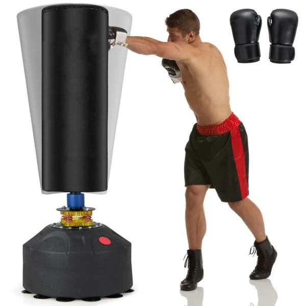 Sac de Frappe Autoportant 173 cm de 5 Couches Sac de Boxe Lourd avec Support et Base à Ventouse Système Antichoc pour Adultes Jeunes